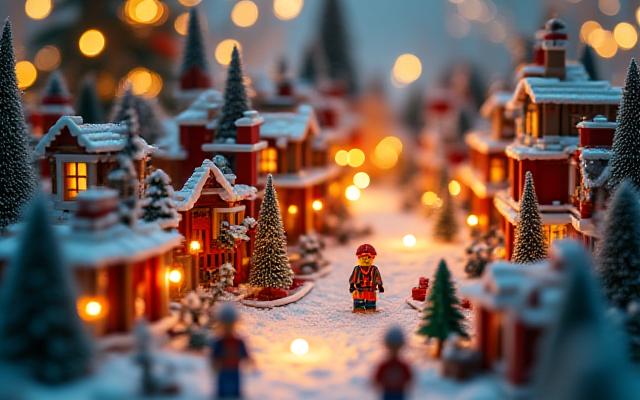 Un grand diorama détaillé de Noël construit à partir de plusieurs mini-constructions de calendriers de l'Avent.
