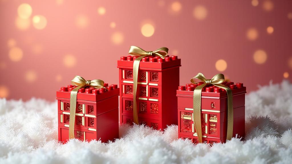 Trois calendriers de l'Avent en briques regroupés avec un ruban festif