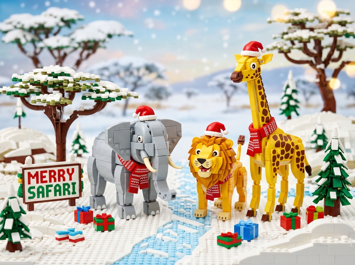 Calendrier de l'Avent Safari Hivernal avec animaux en briques