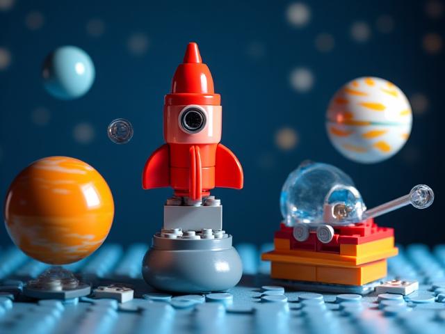 Voyage Spatial en Briques, un calendrier de l'Avent sur le thème de l'espace avec des fusées et des planètes